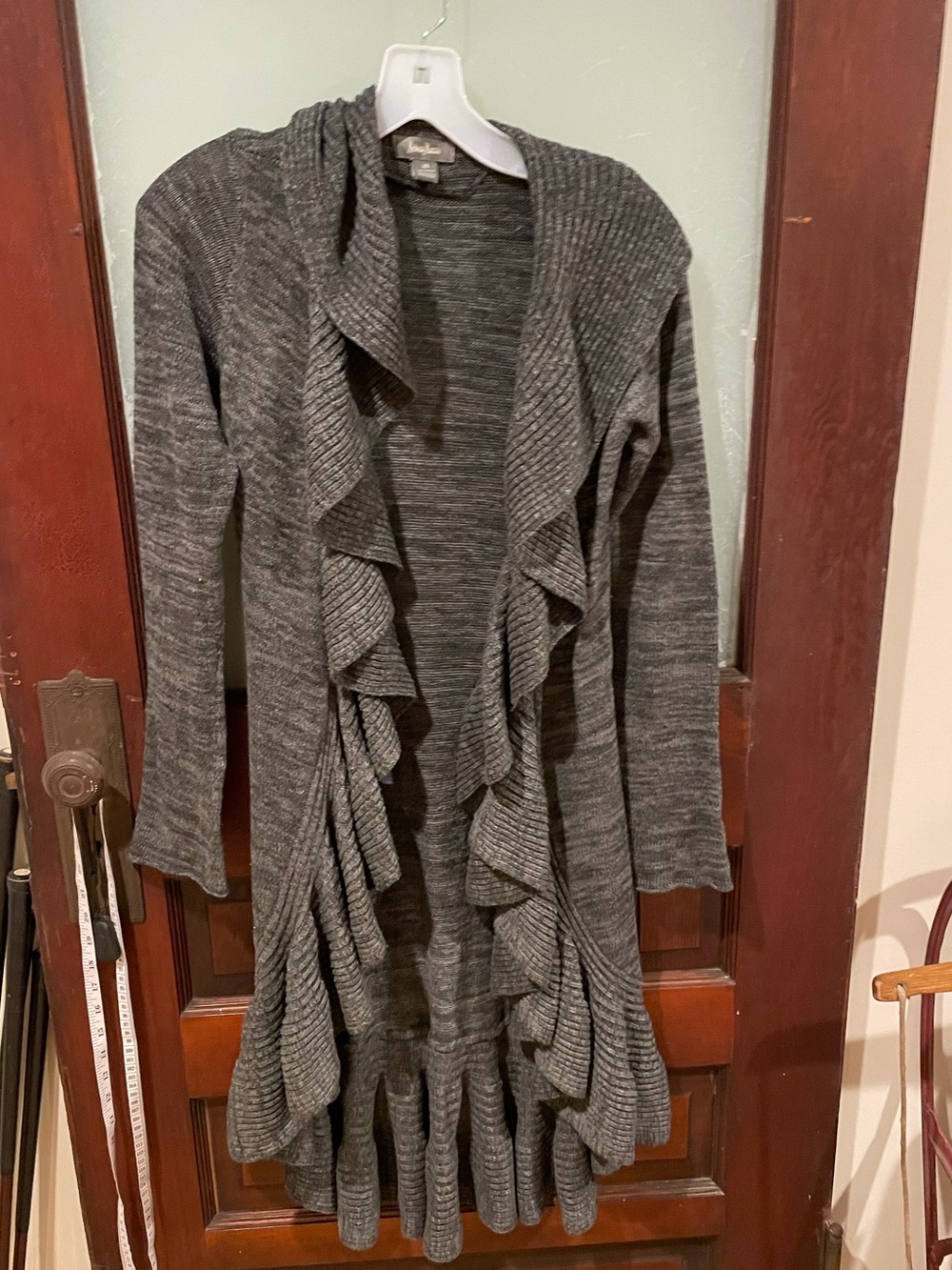 Cozy Open-Front Ruffle Cardigan Sweater - Gray by Nieman Marcus